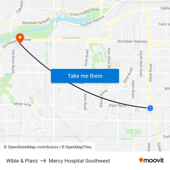 Wible & Planz to Mercy Hospital Southwest map