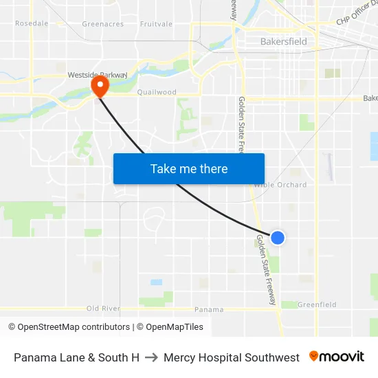 Panama Lane & South H to Mercy Hospital Southwest map