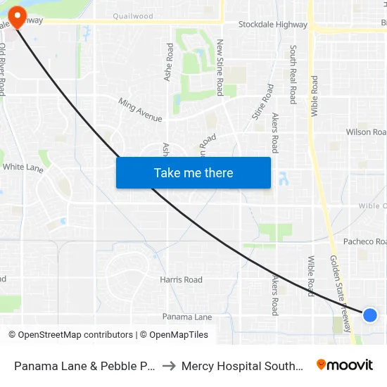 Panama Lane & Pebble Point to Mercy Hospital Southwest map