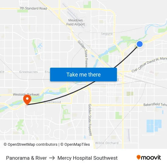 Panorama & River to Mercy Hospital Southwest map