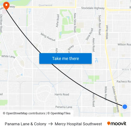 Panama Lane & Colony to Mercy Hospital Southwest map