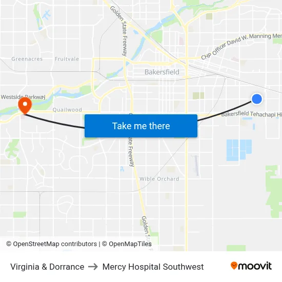 Virginia & Dorrance to Mercy Hospital Southwest map