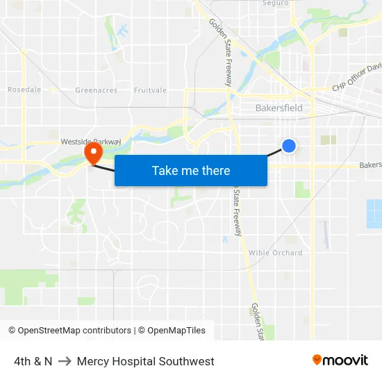 4th & N to Mercy Hospital Southwest map