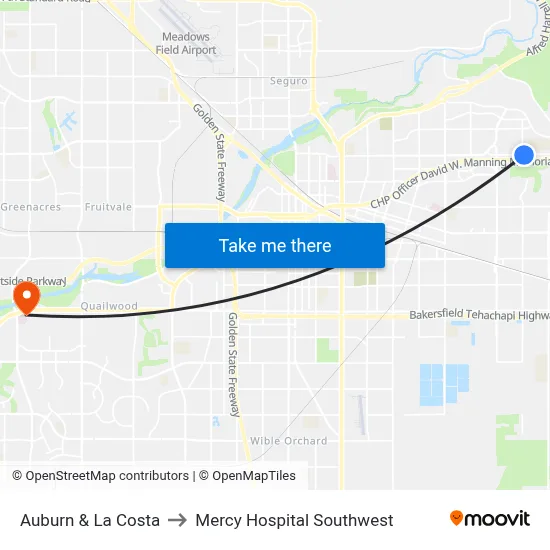 Auburn & La Costa to Mercy Hospital Southwest map