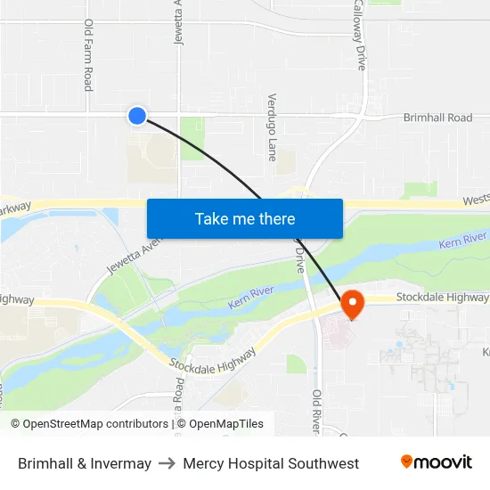 Brimhall & Invermay to Mercy Hospital Southwest map