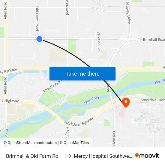 Brimhall & Old Farm Road to Mercy Hospital Southwest map