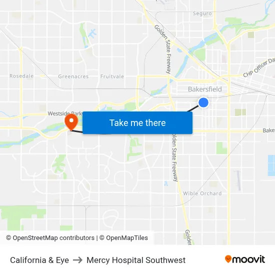 California & Eye to Mercy Hospital Southwest map