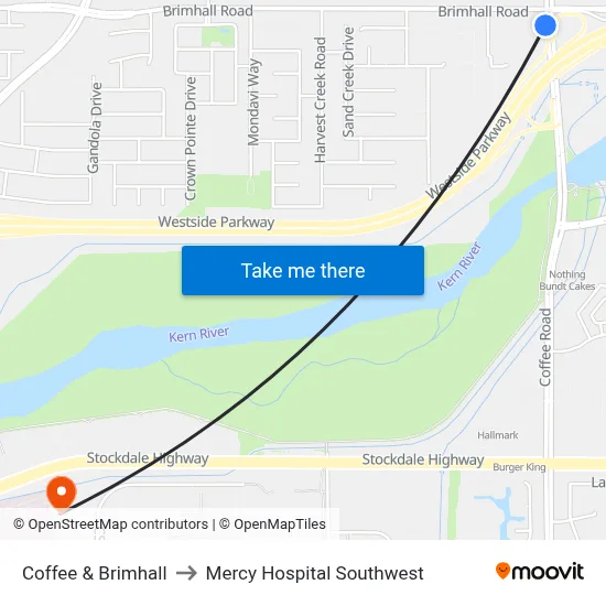 Coffee & Brimhall to Mercy Hospital Southwest map