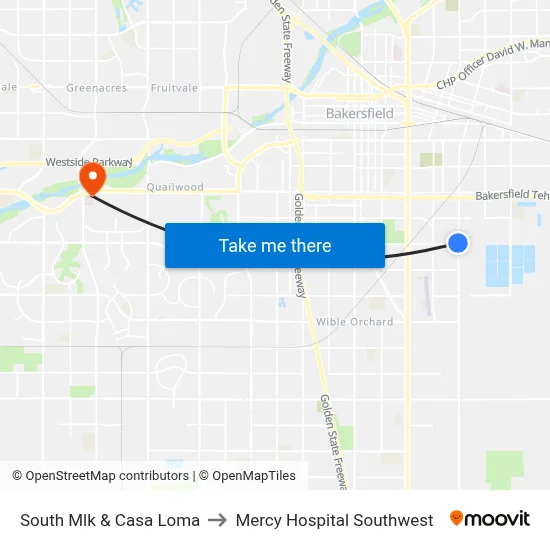 South Mlk & Casa Loma to Mercy Hospital Southwest map