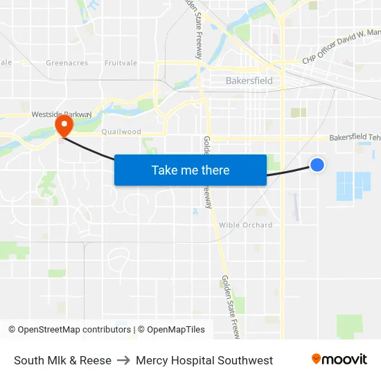 South Mlk & Reese to Mercy Hospital Southwest map
