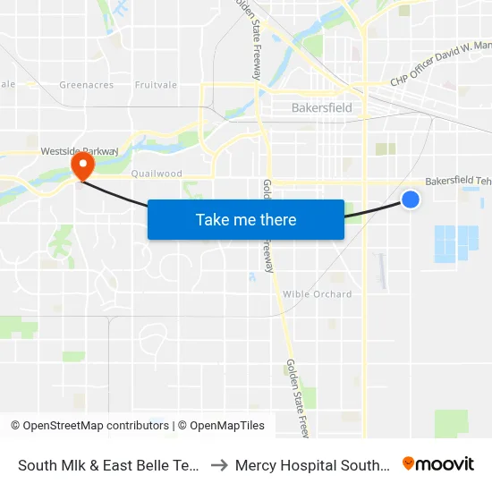 South Mlk & East Belle Terrace to Mercy Hospital Southwest map