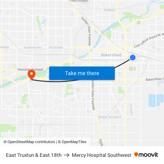East Truxtun & East 18th to Mercy Hospital Southwest map
