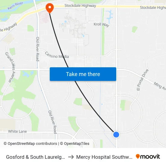Gosford & South Laurelglen to Mercy Hospital Southwest map
