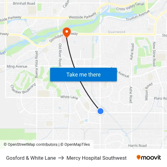 Gosford & White Lane to Mercy Hospital Southwest map