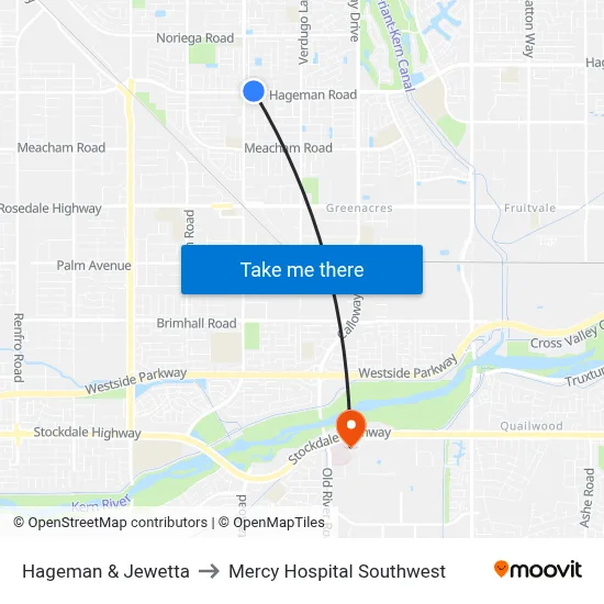 Hageman & Jewetta to Mercy Hospital Southwest map