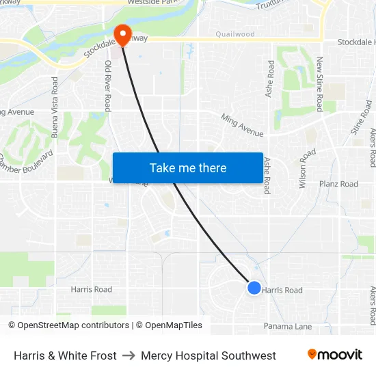 Harris & White Frost to Mercy Hospital Southwest map