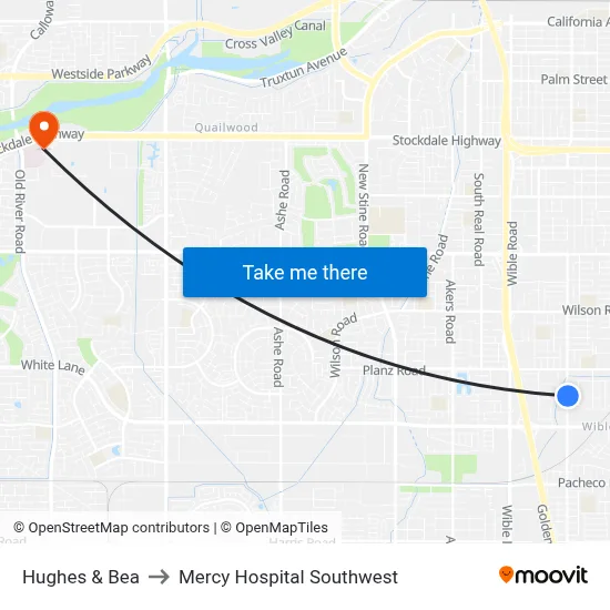 Hughes & Bea to Mercy Hospital Southwest map