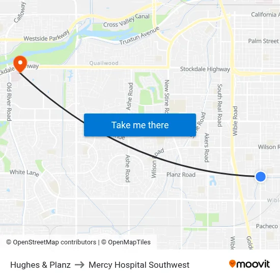 Hughes & Planz to Mercy Hospital Southwest map