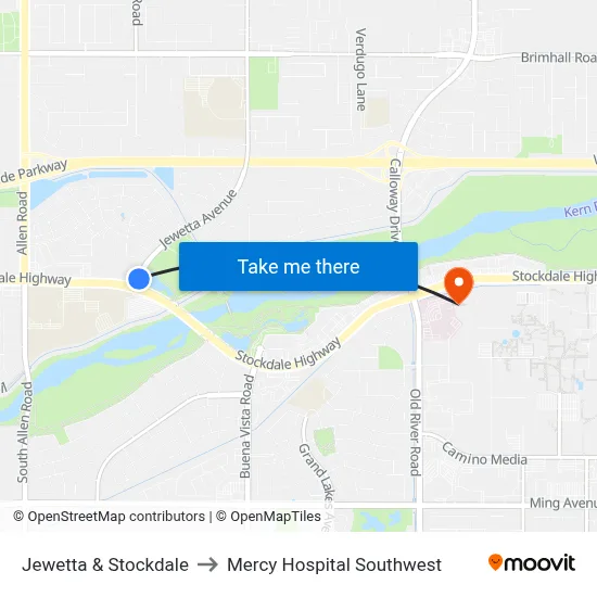 Jewetta & Stockdale to Mercy Hospital Southwest map