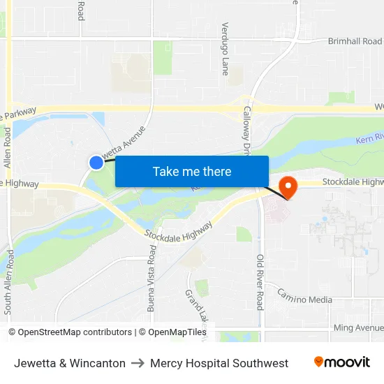 Jewetta & Wincanton to Mercy Hospital Southwest map