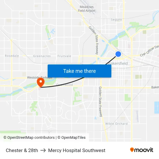 Chester & 28th to Mercy Hospital Southwest map