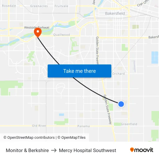 Monitor & Berkshire to Mercy Hospital Southwest map