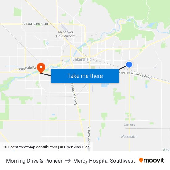 Morning Drive & Pioneer to Mercy Hospital Southwest map