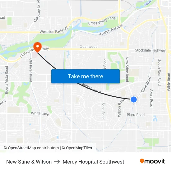 New Stine & Wilson to Mercy Hospital Southwest map