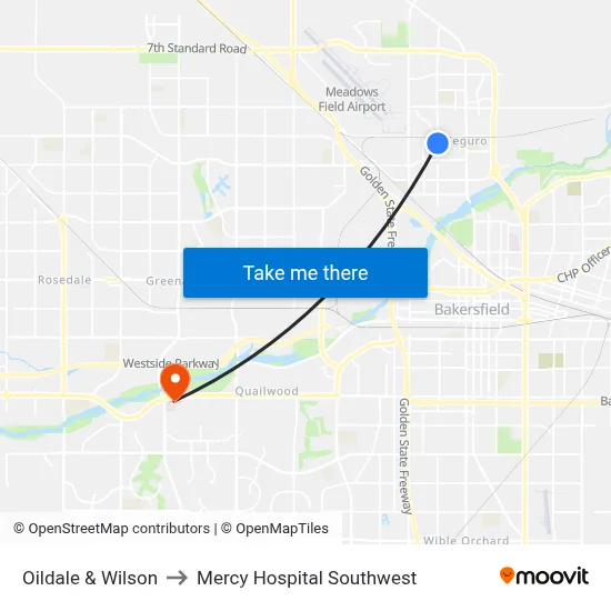 Oildale & Wilson to Mercy Hospital Southwest map