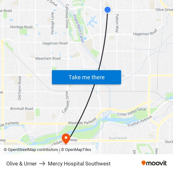 Olive & Urner to Mercy Hospital Southwest map