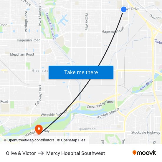 Olive & Victor to Mercy Hospital Southwest map