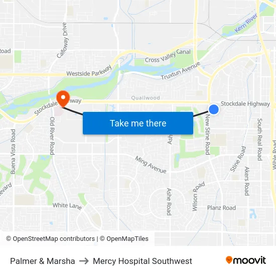 Palmer & Marsha to Mercy Hospital Southwest map