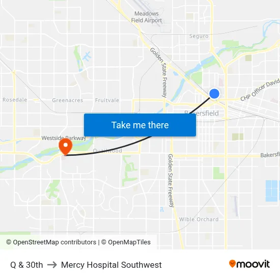 Q & 30th to Mercy Hospital Southwest map