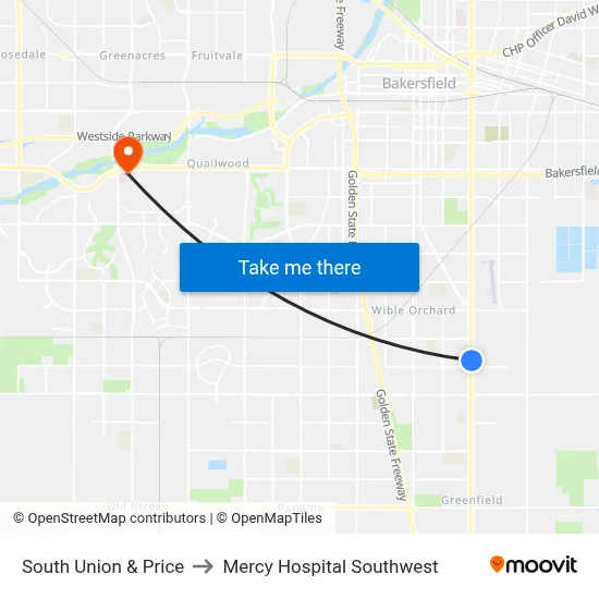 South Union & Price to Mercy Hospital Southwest map