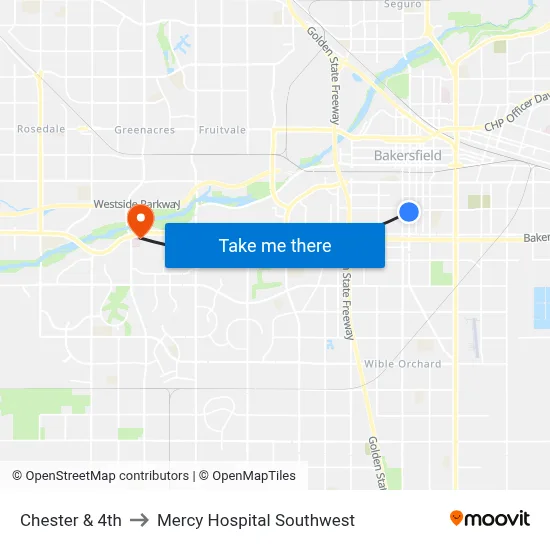 Chester & 4th to Mercy Hospital Southwest map