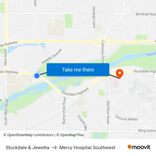 Stockdale & Jewetta to Mercy Hospital Southwest map