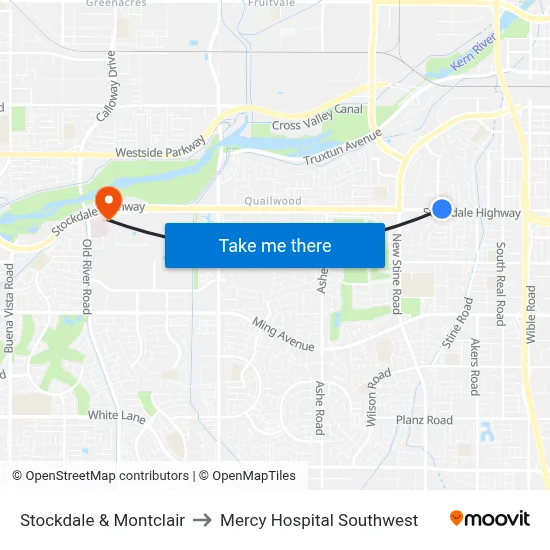Stockdale & Montclair to Mercy Hospital Southwest map