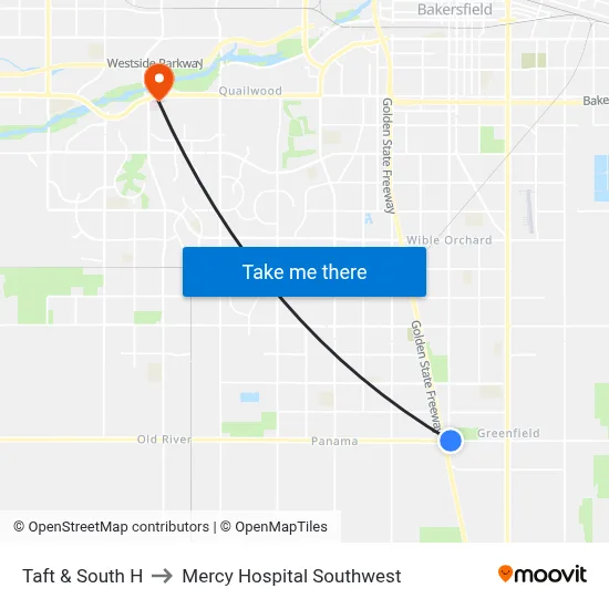 Taft & South H to Mercy Hospital Southwest map