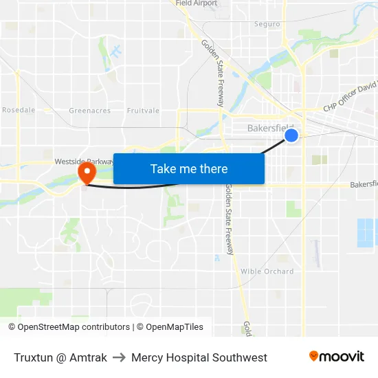 Truxtun @ Amtrak to Mercy Hospital Southwest map