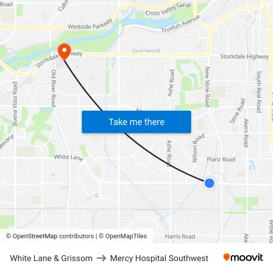White Lane & Grissom to Mercy Hospital Southwest map