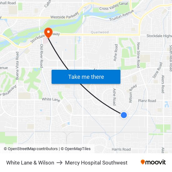 White Lane & Wilson to Mercy Hospital Southwest map