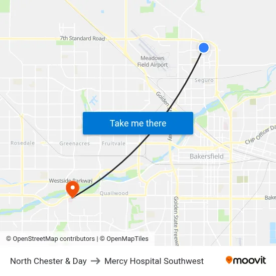 North Chester & Day to Mercy Hospital Southwest map