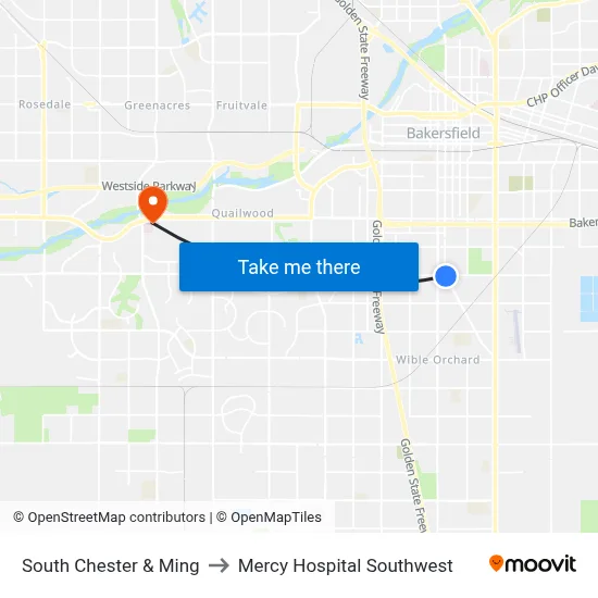 South Chester & Ming to Mercy Hospital Southwest map