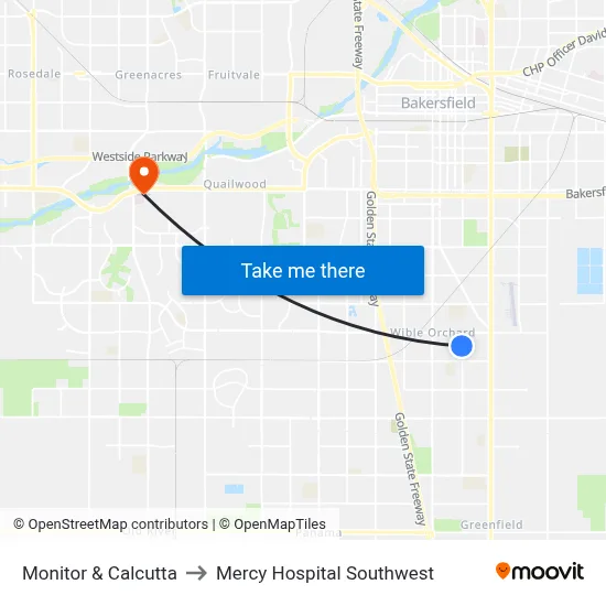 Monitor & Calcutta to Mercy Hospital Southwest map