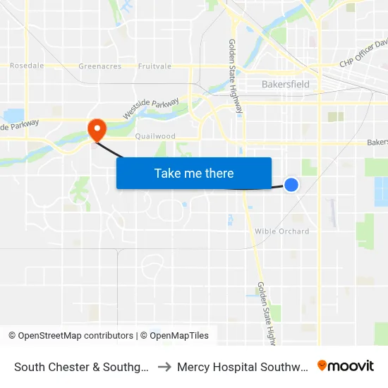 South Chester & Southgate to Mercy Hospital Southwest map