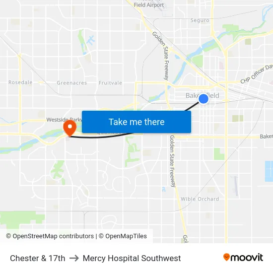 Chester & 17th to Mercy Hospital Southwest map