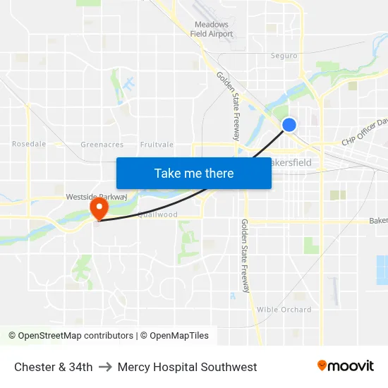 Chester & 34th to Mercy Hospital Southwest map