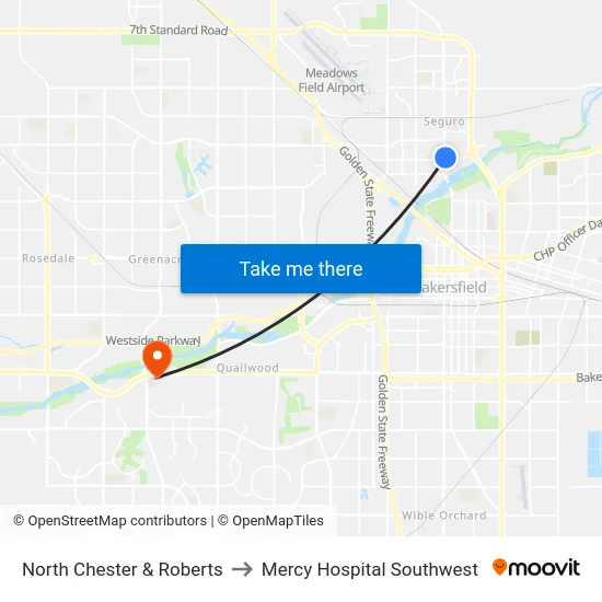 North Chester & Roberts to Mercy Hospital Southwest map