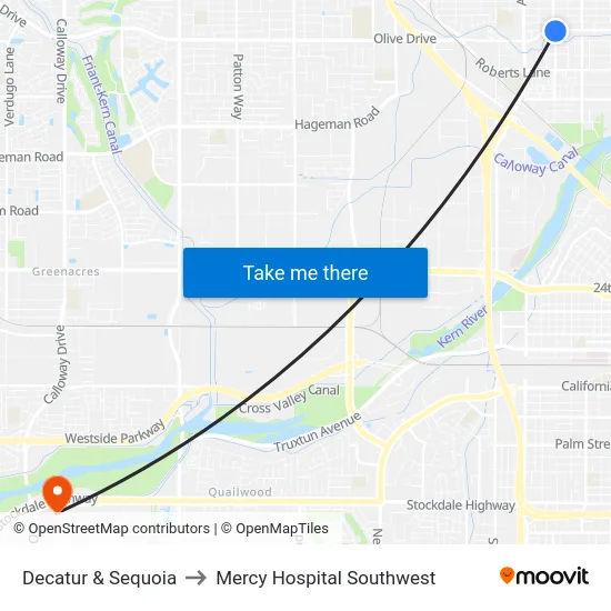 Decatur & Sequoia to Mercy Hospital Southwest map