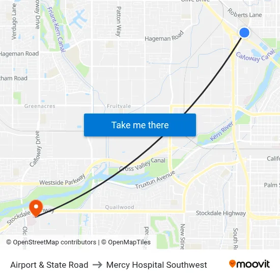Airport & State Road to Mercy Hospital Southwest map